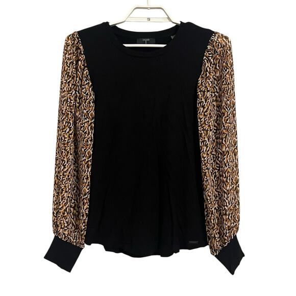 Tahari Tops - Tahari Leopard Print Sheer Long Sleeve Black Blouse